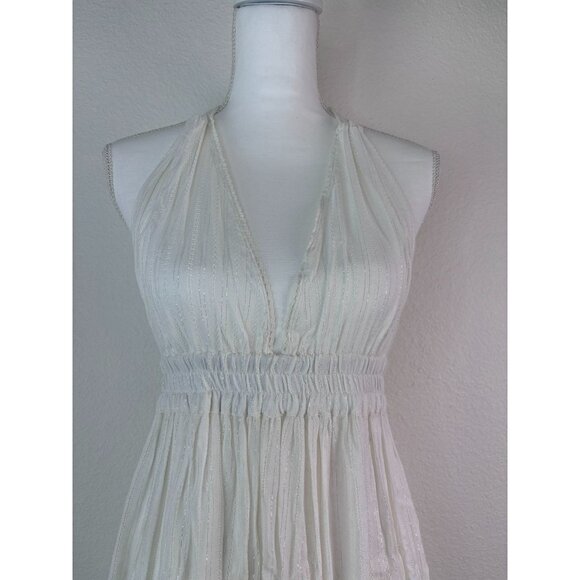 America & Beyond women's small white halter tie plunge neck cover up maxi dress - Picture 2 of 10